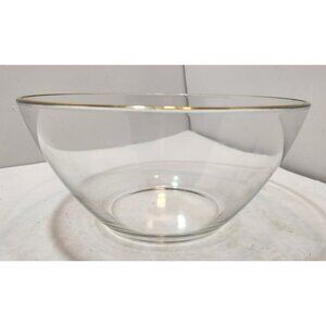 Vintage Arcoroc France Clear  9" Diameter Serving Bowl With Gold Trim